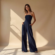 Women's Solid Crepe Sleeveless Jumpsuit