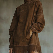 Women's Solid Suede Fringe Dress