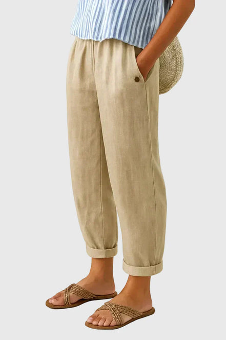 Women's Solid Linen-Cotton Trousers