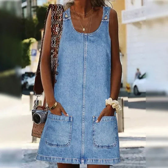 Women's Blue Denim Sleeveless Dress