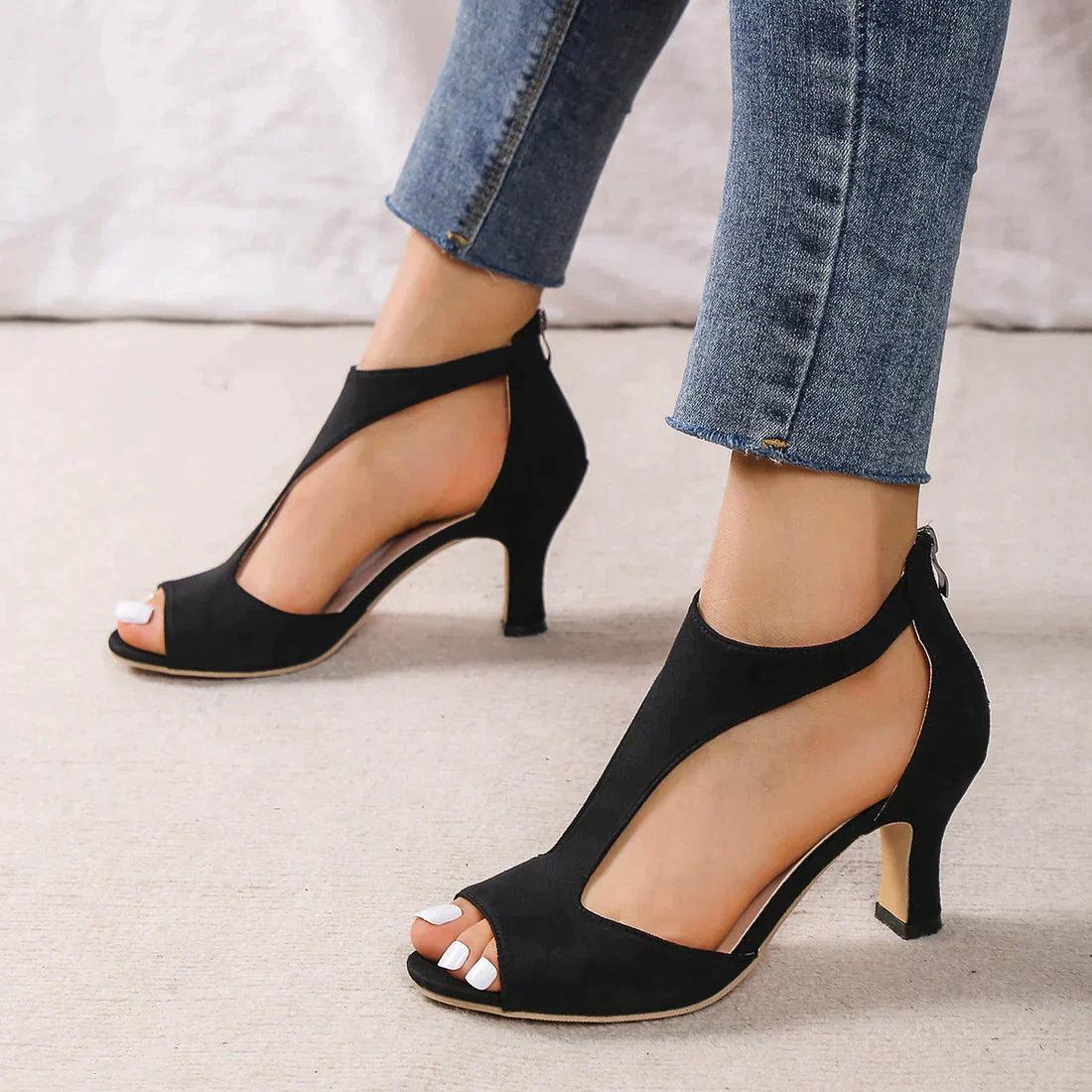 Women's Nude Leather Peep-Toe Sandals