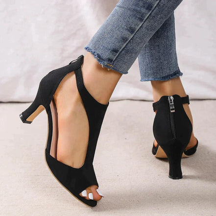 Women's Nude Leather Peep-Toe Sandals