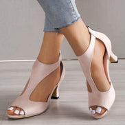 Women's Nude Leather Peep-Toe Sandals