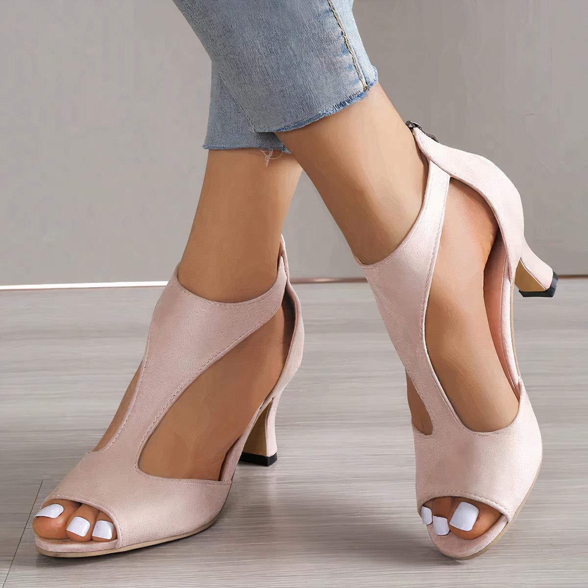 Women's Nude Leather Peep-Toe Sandals
