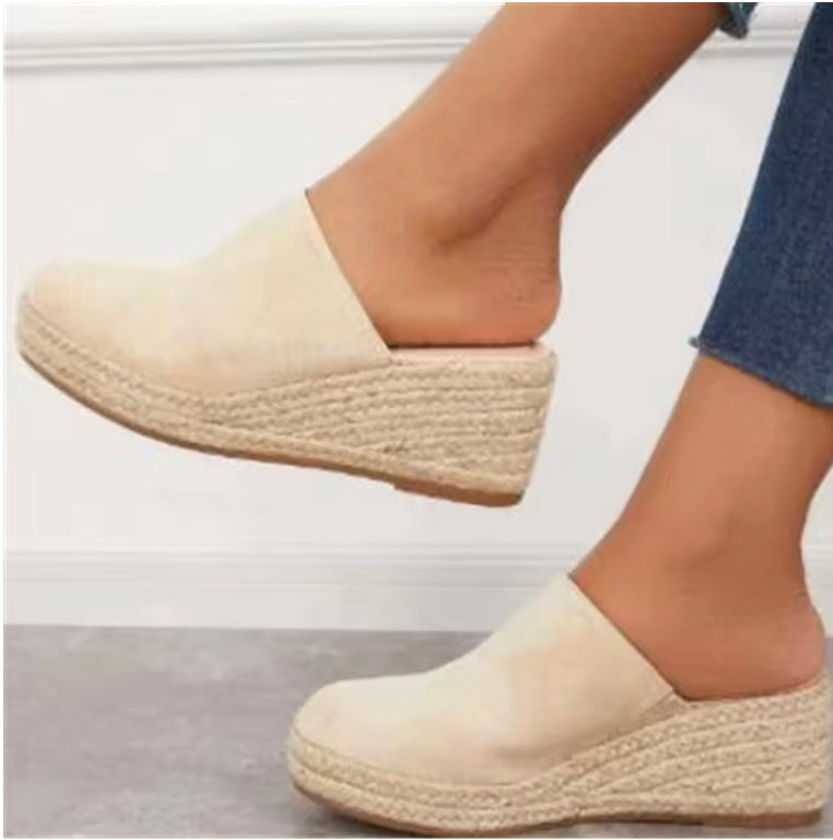 Women's Neutral Leather Wedge Sandals