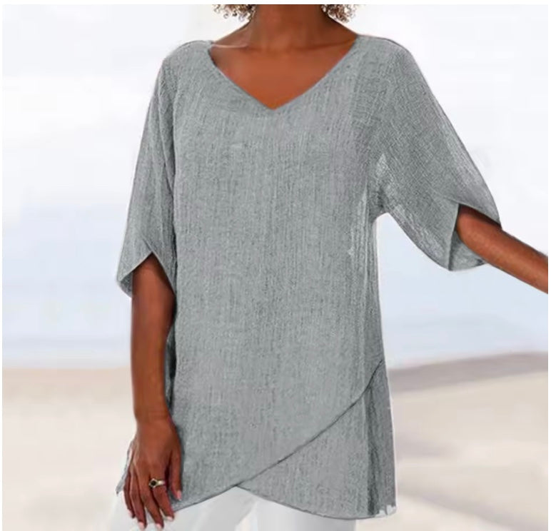 Women's Solid V-Neck Blouse