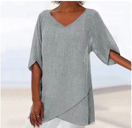 Women's Solid V-Neck Blouse