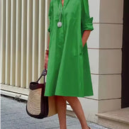 Women's Solid Cotton Shirt Dress
