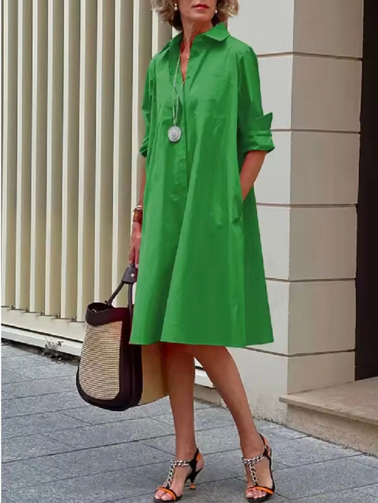 Women's Solid Cotton Shirt Dress