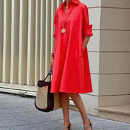 Women's Solid Cotton Shirt Dress