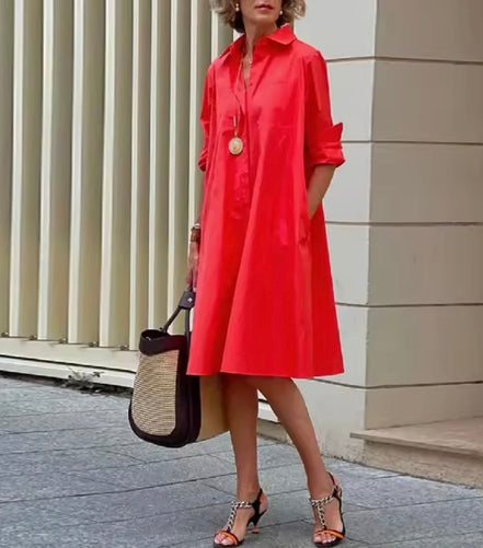 Women's Solid Cotton Shirt Dress