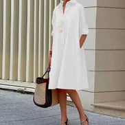 Women's Solid Cotton Shirt Dress