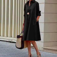 Women's Solid Cotton Shirt Dress