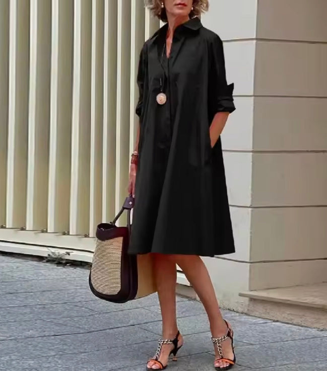 Women's Solid Cotton Shirt Dress
