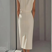 Women's Solid Midi Crepe Dress