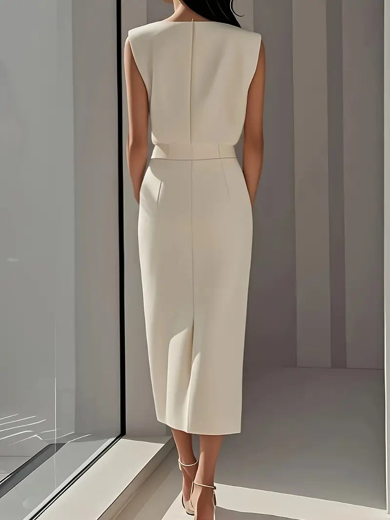 Women's Solid Midi Crepe Dress