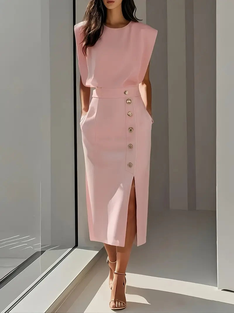 Women's Solid Midi Crepe Dress