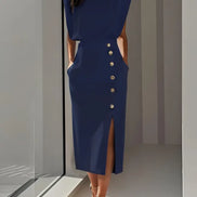 Women's Solid Midi Crepe Dress