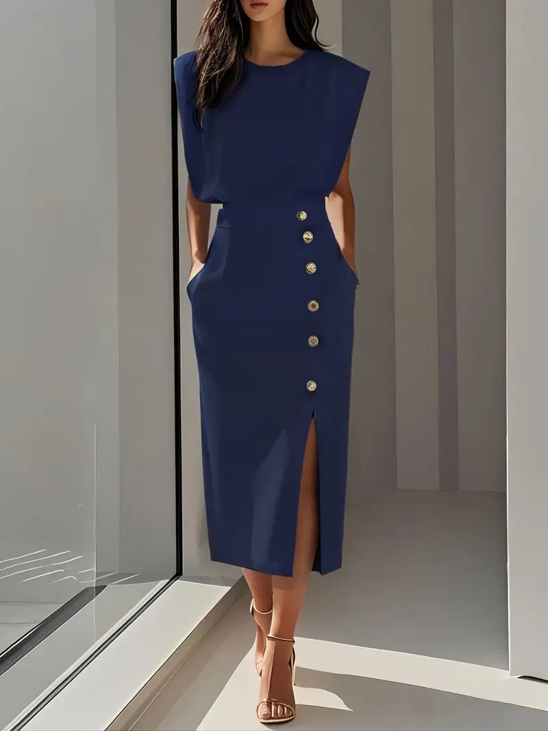 Women's Solid Midi Crepe Dress