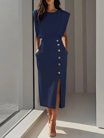 Women's Solid Midi Crepe Dress