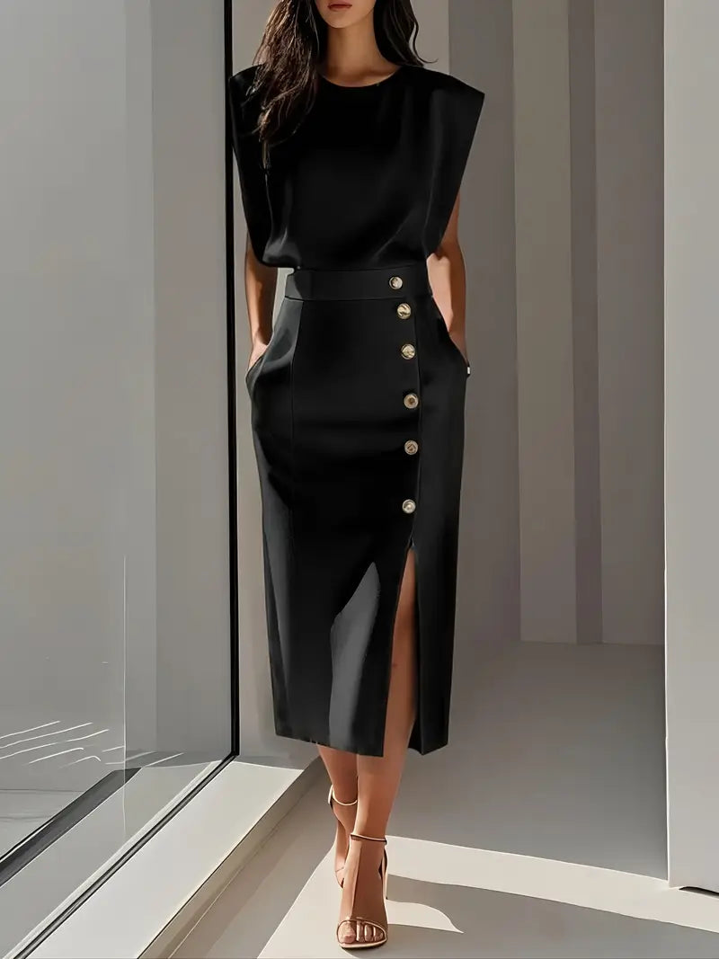 Women's Solid Midi Crepe Dress