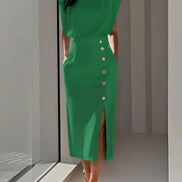 Women's Solid Midi Crepe Dress
