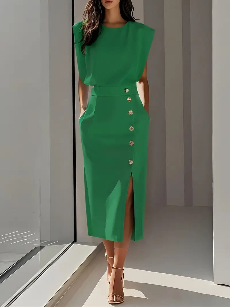 Women's Solid Midi Crepe Dress