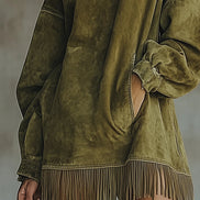 Women's Solid Suede Fringe Dress