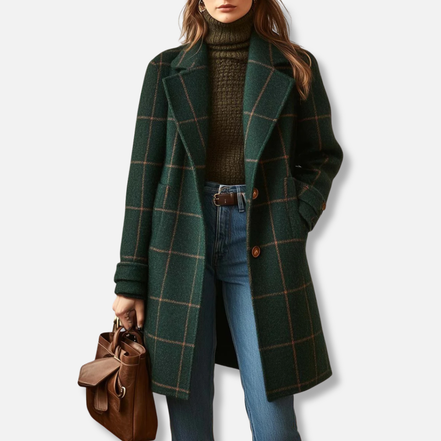 Women's Checked Wool Long Coat