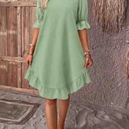 Women's Solid Cotton Ruffle Dress