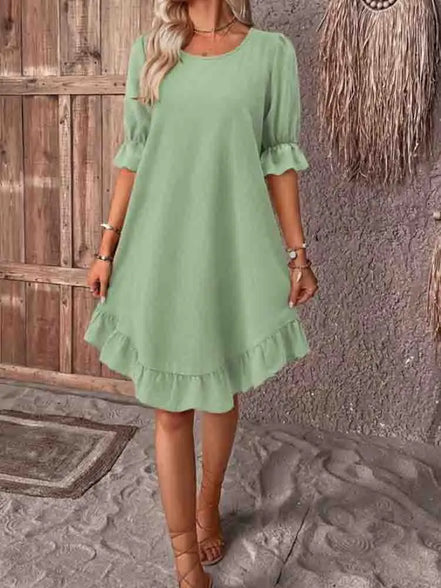 Women's Solid Cotton Ruffle Dress