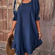 Women's Solid Cotton Ruffle Dress