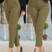 Women's Solid Cotton High Waist Trousers