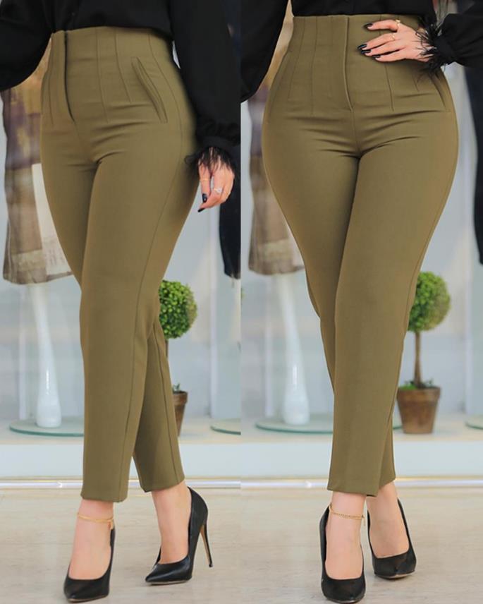 Women's Solid Cotton High Waist Trousers