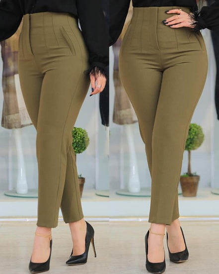Women's Solid Cotton High Waist Trousers