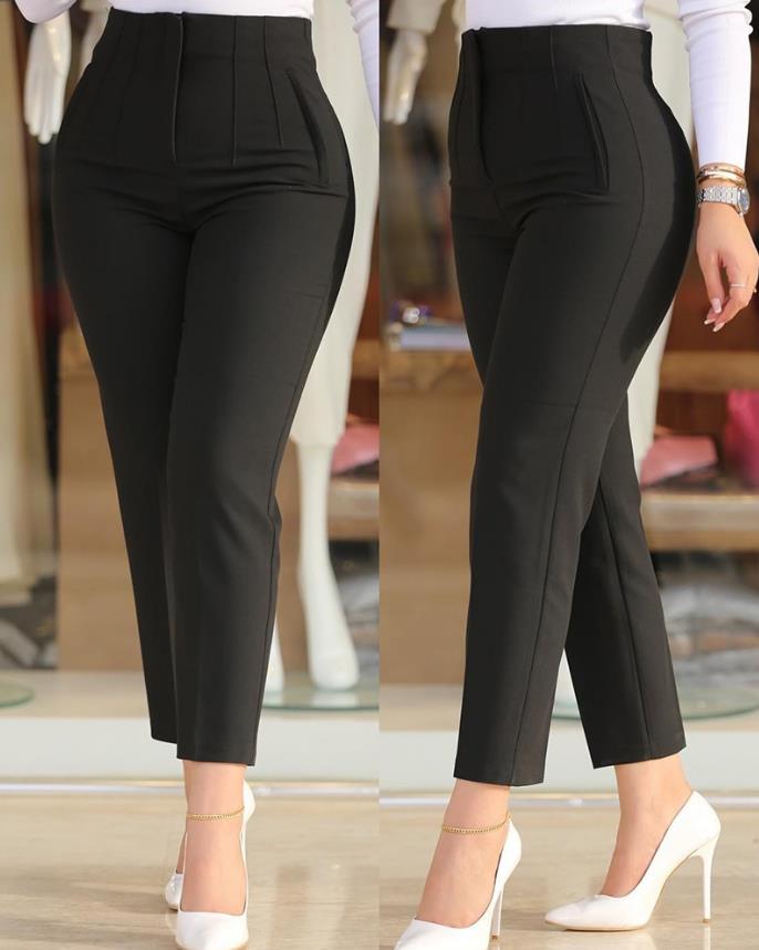 Women's Solid Cotton High Waist Trousers