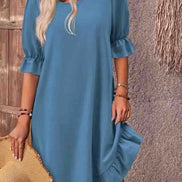 Women's Solid Cotton Ruffle Dress