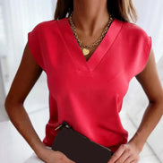 Women's Solid Viscose V-Neck Blouse