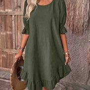 Women's Solid Cotton Ruffle Dress