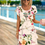Women's Floral Chiffon Tiered Dress