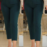 Women's Solid Cotton High Waist Trousers