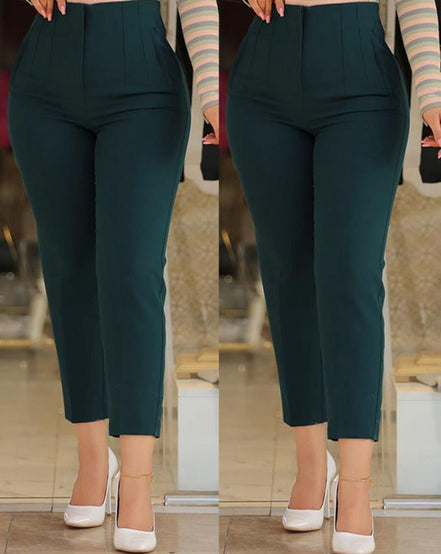 Women's Solid Cotton High Waist Trousers
