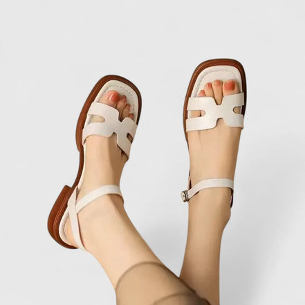 Women's Neutral Leather Flat Sandals
