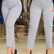 Women's Solid Cotton High Waist Trousers