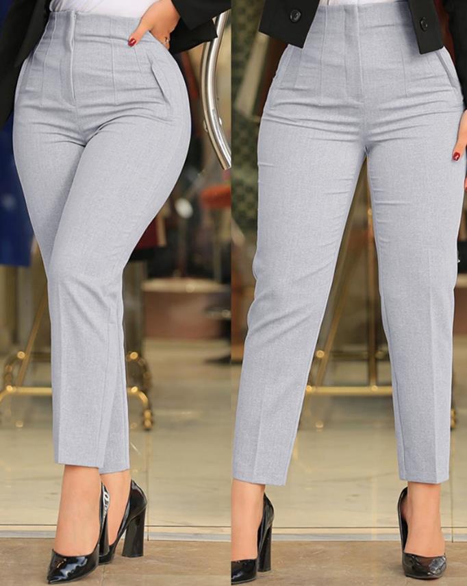 Women's Solid Cotton High Waist Trousers