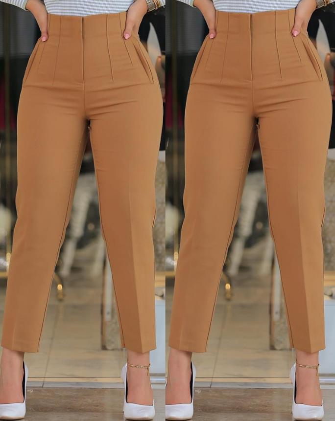 Women's Solid Cotton High Waist Trousers