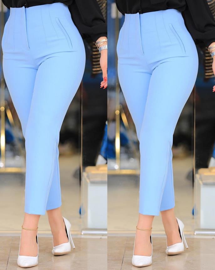 Women's Solid Cotton High Waist Trousers