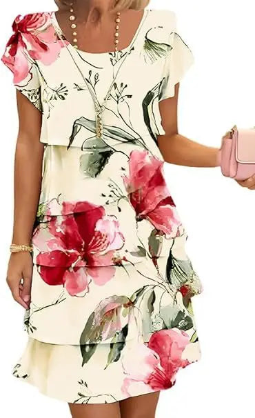 Women's Floral Chiffon Tiered Dress