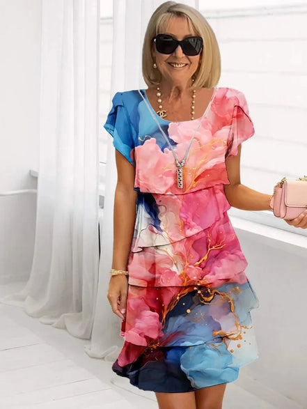 Women's Floral Chiffon Tiered Dress