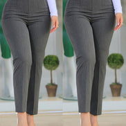 Women's Solid Cotton High Waist Trousers